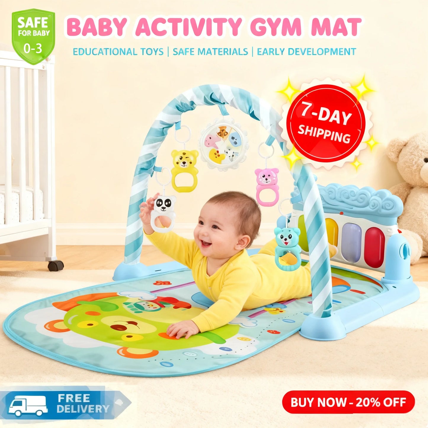 2026 Toddler Music Mat Pedal Piano Toy Baby 0-24 Year Old Kid Ear Kid Activity Gym Play Mat Crawl Game Baby Gift Infant Exercise