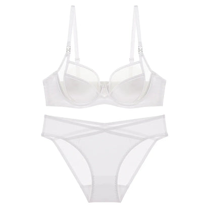 Women Stylish Summer Lingerie Set Satin Soft Wire Bra Push Up Support Anti Sagging Uplifting Minimizing Comfort Daily Wear