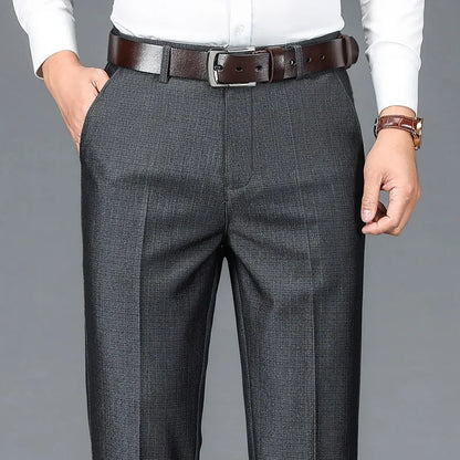 Men's Business Casual Trousers Drapey Elastic Straight Leg Spring Summer Fashionable Polyester Fiber Anti-Wrinkle Dad Pants