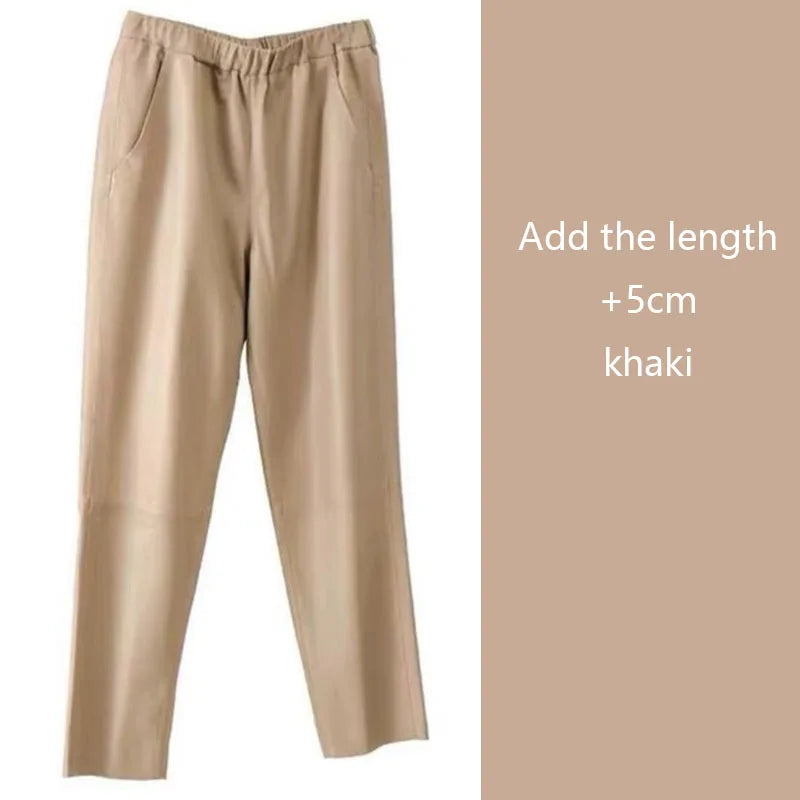 Genuine Leather Harem Pants Women Real Sheepskin Trousers High Elastic Waist 2026 New Streetwear Plus Size Pants Y2k Fashion