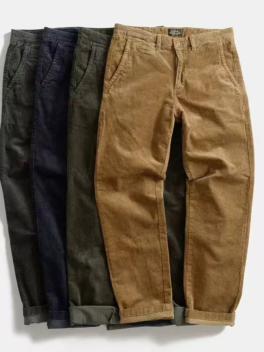 New Vintage Corduroy Straight Leg Work Pants Men's Warm Casual Loose Long Trousers Autumn Winter Fashion Polyester Fiber