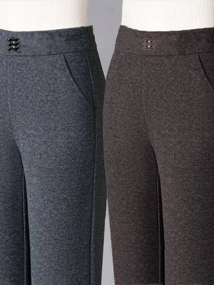 Women's Woolen Flared Pants High Waist Elastic Polyester Fiber Warm Casual Trousers for Autumn Winter 2025 New Style