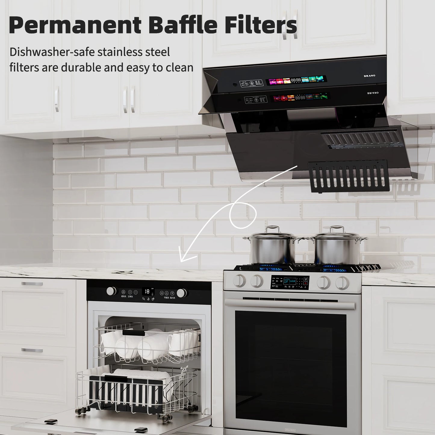 BRANO 30-inch under Cabinet Range Hood 900CFM Ventilation with Voice/Gesture/Touch Control for Modern Kitchen Ducted/Ductless Co