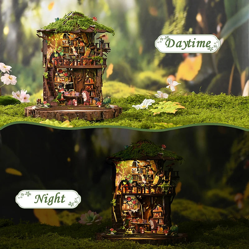 3D Wooden Puzzle Dollhouse DIY Miniature House Kit Assemble Fantasy Book Nook Bookend Handmade Furniture Home Decoration Gifts