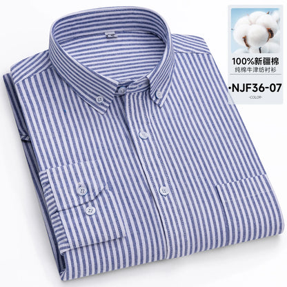 New in Tops Pure Cotton Oxford Plaid Striped Shirts For Men Long Sleeve Classic Business Formal Slim Fit Casual Designer Clothes