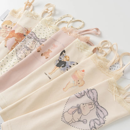 Cute Cartoon Lace Trim Tank Tops Women Summer New Slim Cotton Sleeveless Vests Vintage Sweet Preppy Style Camisole Y2K Clothes