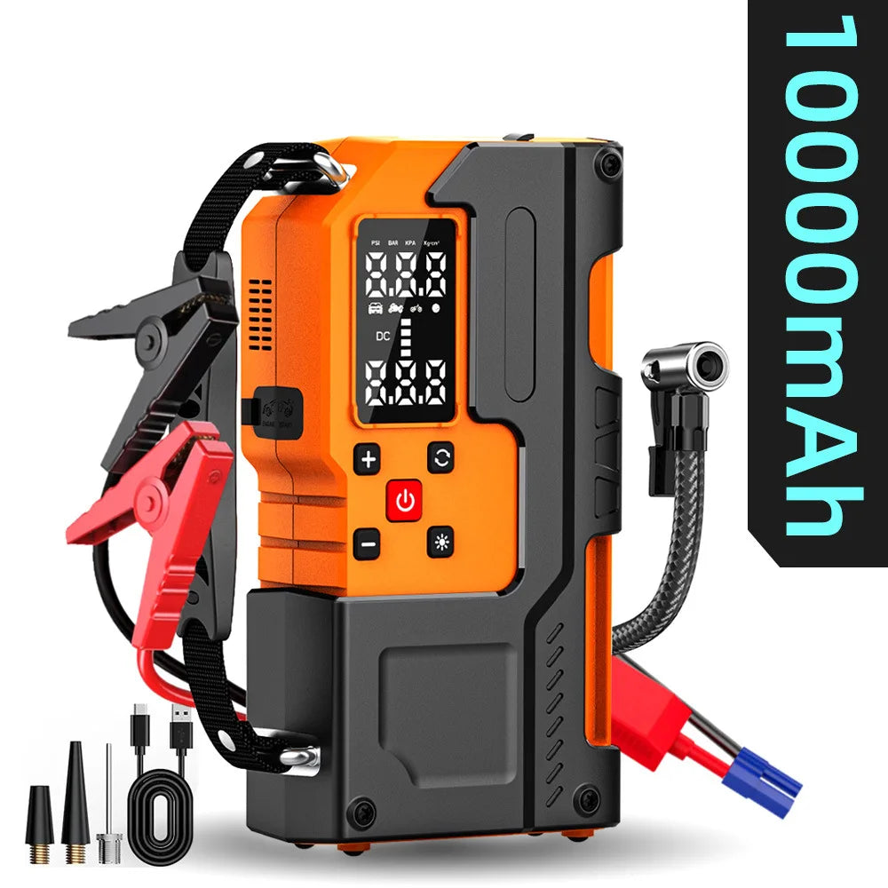 Portable Car Jump Starter Power Bank for Emergency Vehicle Starting Charging and Inflating Air Compressor Pump for iPhone