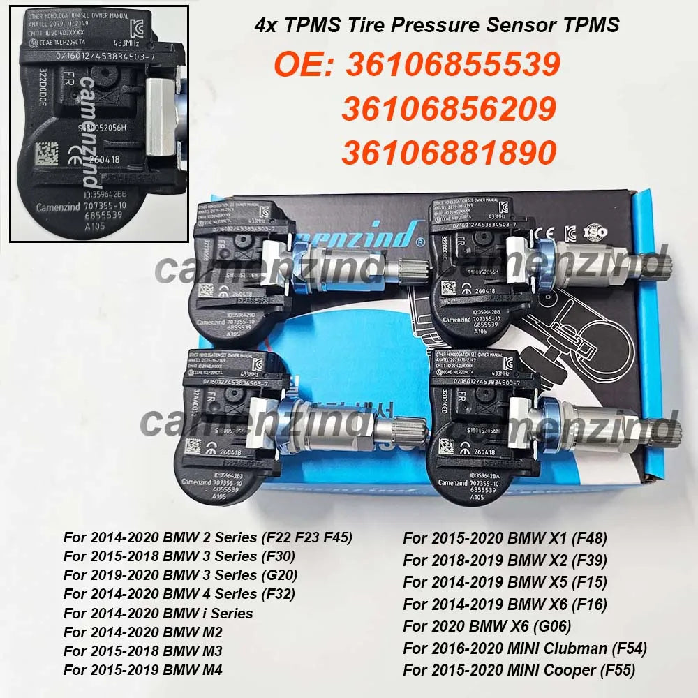 4x TPMS Tire Pressure Sensor 433MHz 36106855539 36106881890 36106856209 6881890 6881891 73901027 70735510 For BMW 2 3 4 i Series