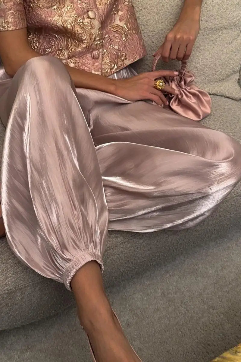 Shinny Satin Lantern Pant For Women Loose Casual Trousers Elegant Commuter Fashion Long Pants 2026 New Lady Party Streetwears