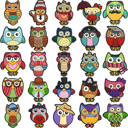 25-100Pcs Various Owl PVC Clog Buckle Charms Children Lovely Bird Garden Shoe Decorations DIY Wristband