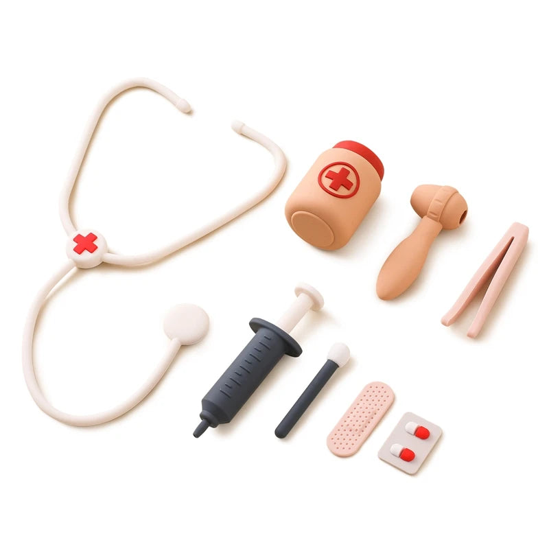 Doctor Toys Pretend Silicone Play Doctor Kit Food Grade Safety Nurse Set for Girls Boys Toddler Games Learning Toy Baby‘s Gift
