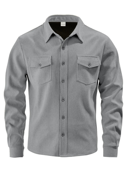 Men's Corduroy Button Down Shirt Casual Long Sleeve Work Shacket with Chest Pockets Fall Winter Fleece Lined Top