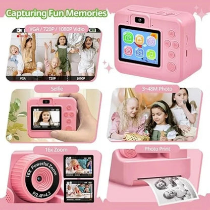 Children's Instant Printing Camera and Video Photography Toy for Boys and Girls, Mini Digital Camera with Printer