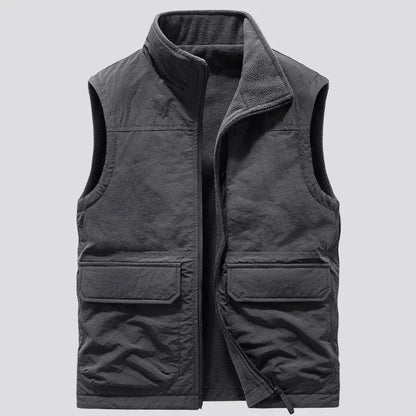 Reversible Sleeveless Jacket Men's Vest Coat Winter Waistcoat Thick Warm Fleece Workwear Tops Cargo Vest Windbreaker New Fashion