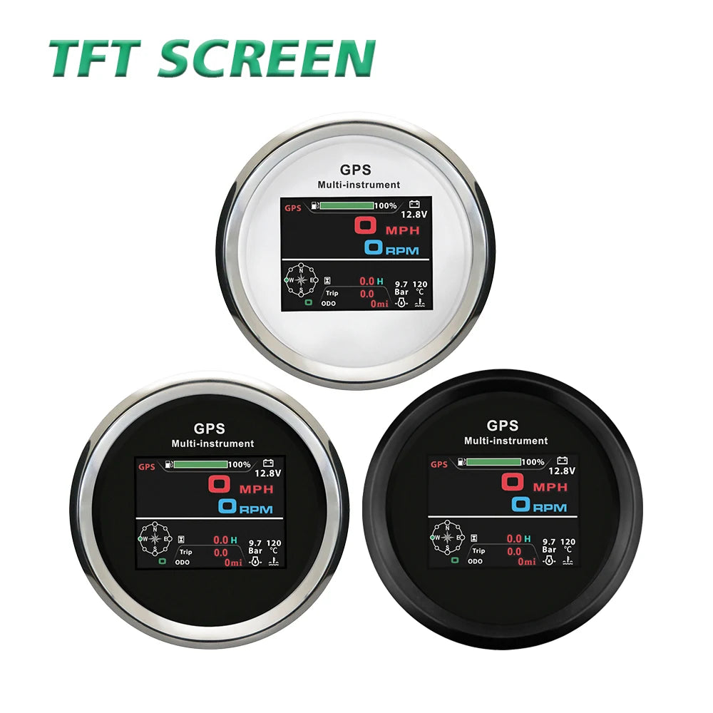 Rhaxel 10 in 1 Multifunction Gauge Digital 85mm GPS Speedometer with RPM Fuel Level Oil Pressure Voltmeter Gauge for Car Marine