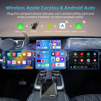 Carplay AI Box Android 13 Wireless Android Auto Smart TV Box For Youtube Netflix Toyota Mazda Hyundai Haval GMC Ford MG VW Kia