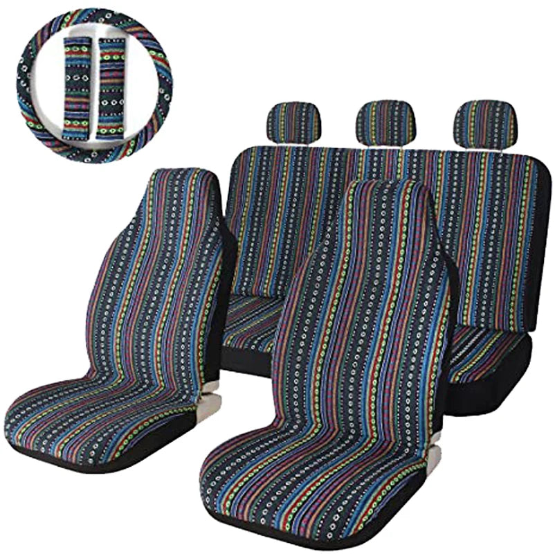 AUTO PLUS Car Seat Covers Set Baja Saddle Blanket Weave Universal Fit Most Car Seat Protection Steering Wheel Cover Protector