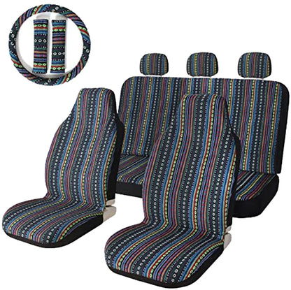 AUTO PLUS Car Seat Covers Set Baja Saddle Blanket Weave Universal Fit Most Car Seat Protection Steering Wheel Cover Protector