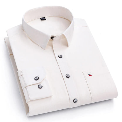 New 100%Pure Cotton Men's Shirts Long Sleeves Solid Color Soft Regular Fit Casual Shirt Pocket Social Blouse Male Clothes S-7XL