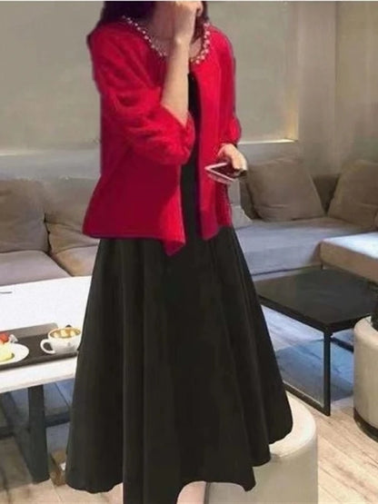 plus Size Fashionable Spring Autumn Dress Set Women's Meat Concealing Two Piece Suit Sister Stylish Minya Style Outfit