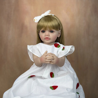 BZDOLL 55cm Full Vinyl Body Reborn Baby Beautiful Doll 22inch Lifelike Long Hair Princess Toddler Baby Art Collection Toy