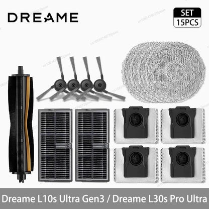 Dreame L10s Ultra Gen3 / L30s Pro Ultra Robot Vacuum Cleaner Accessories Main Side Brush Mop Cloth Hepa Filter Dust Bag Spare