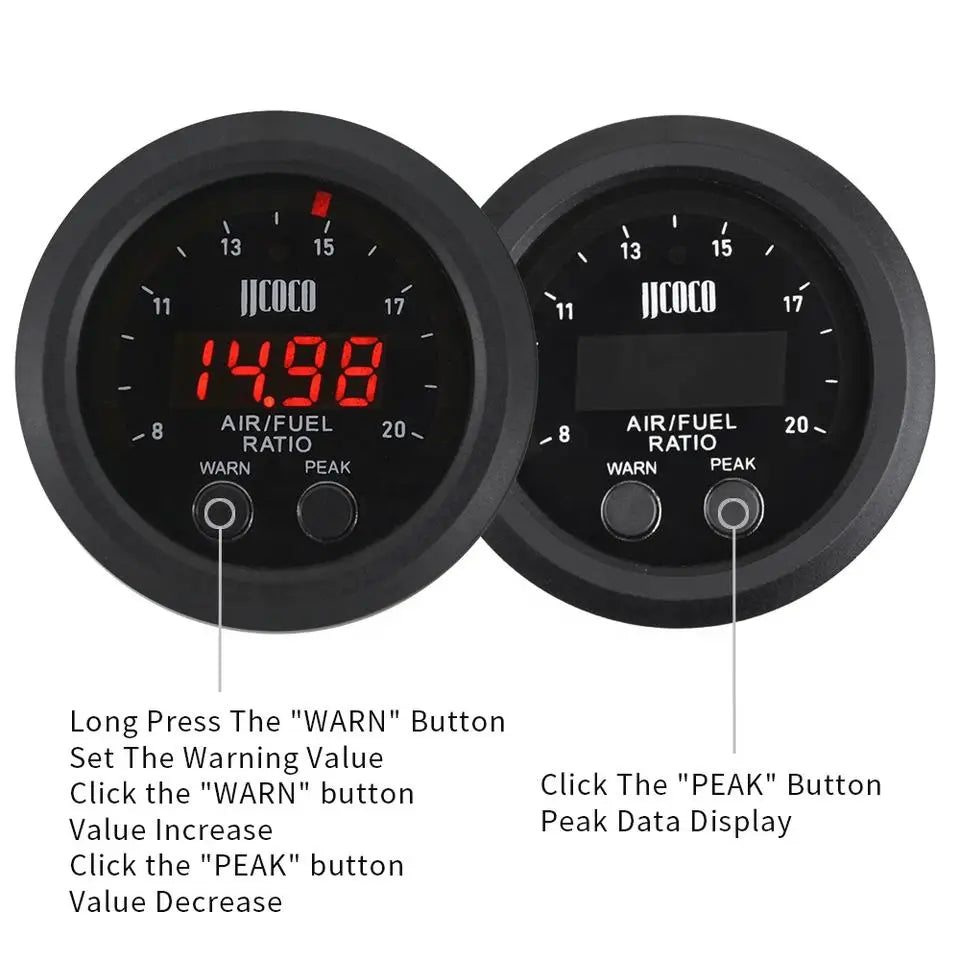 52mm Air Fuel Ratio Gauge LED Digital Display With Wideband O2 Oxygen Sensor 06J906262AA