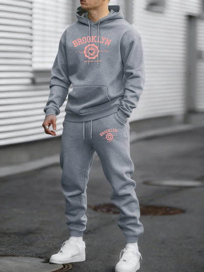 Brooklyn Best Team Heart Print Men Sportsuit Autumn Hip Hop Hoodies Soft Fleece Simple Pants Maleloose Fashion Sportswears