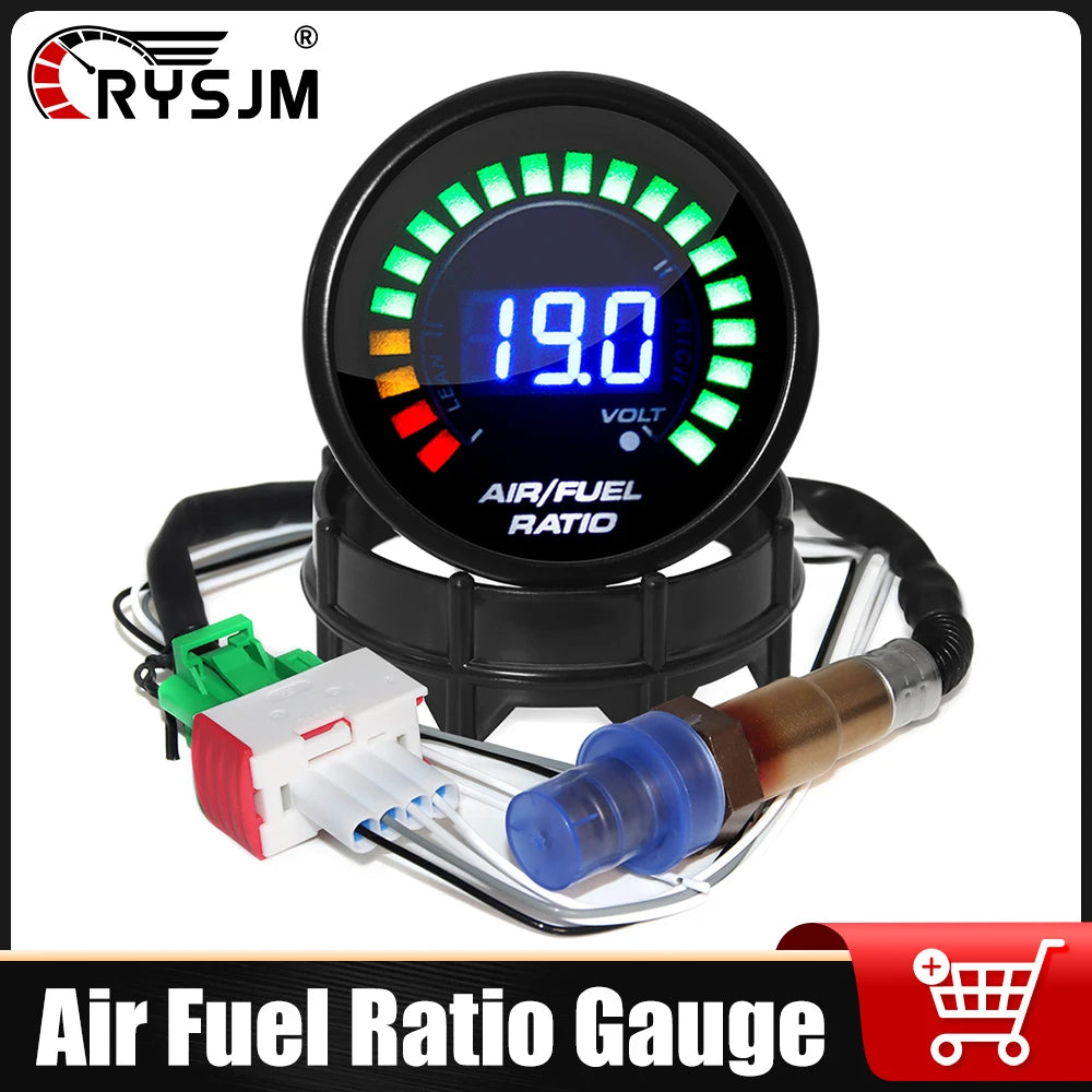 2'' 52mm Air Fuel Ratio Gauge 2 In 1 Voltmeter AFR Car Gauge Can Be Paired With Narrowband O2 Oxygen Sensor Fit for 12V Vehicle