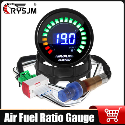 2'' 52mm Air Fuel Ratio Gauge 2 In 1 Voltmeter AFR Car Gauge Can Be Paired With Narrowband O2 Oxygen Sensor Fit for 12V Vehicle