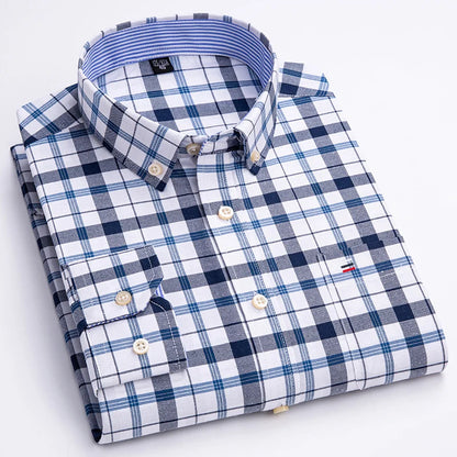 Quality 100% Cotton Oxford Shirt For Mens Long Sleeve Casual Business Regular-Fit Formal Dress Shirts Social Blouse Male Clothes