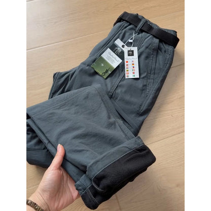 Men's Outdoor Soft  Ski Pants Fleece Lined Thickened Workwear Three-Proof Hiking Casual Trousers Winter Outdoor Gear
