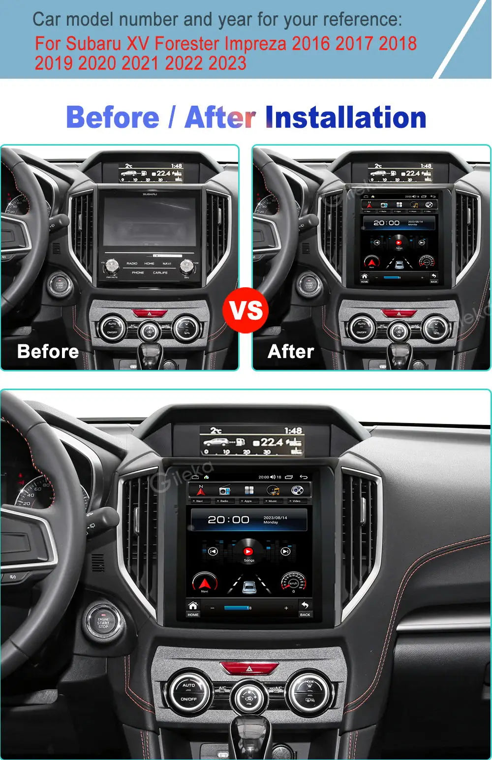 Android Radio Head Unit For Subaru Forester XV Impreza G4 2018-2022 Car one din Multimedia Video Player  GPS