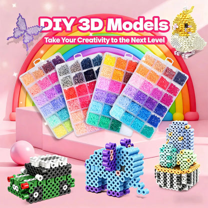 Creative Craft Kit: 24/48 Color 2.6mm Fuse Beads, Perler Iron Beads for 3D Art & DIY Projects, Educational Toy Gift for All Ages
