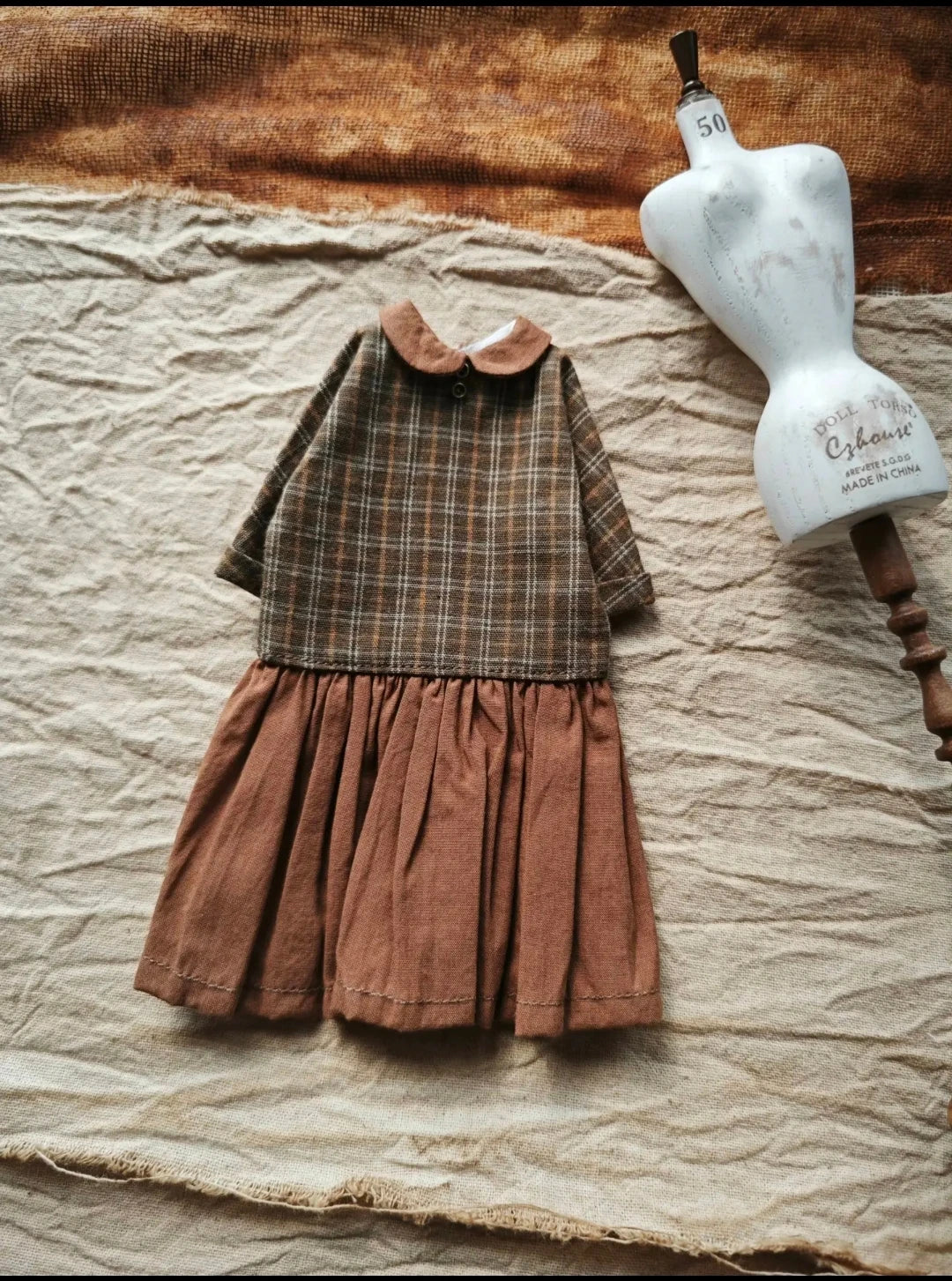 Dula Doll Clothes for Josh Blythe Landoudou Landazz Ob24 Ob22 Licca 1/6 Doll Plaid Blouse Dress