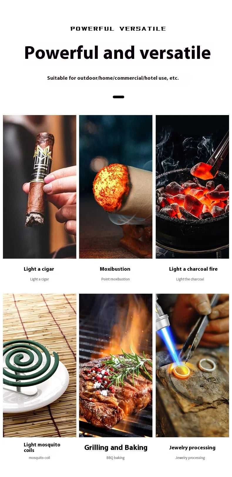 Powerful Metal Gas Lighter Windproof Kitchen Cooking Torch Flame Jet Barbecue Smoking Accessories Cigar Lighters Men's Gift