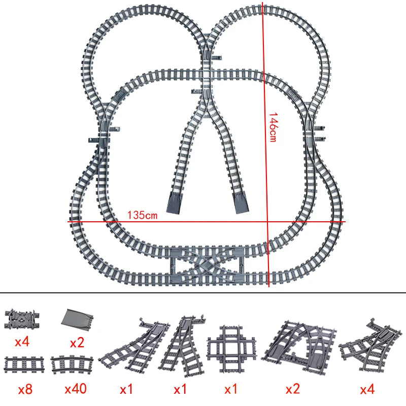 City Trains Flexible Tracks Forked Straight Curved Rails Switch Building Block Bricks High-Tech Creative Toys for kids gifts