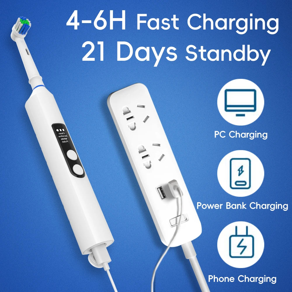 Rotating Electric Toothbrush with 4 Cleaning Modes and Smart Timer, Rechargeable Toothbrush Compatible with Oral B Brush Heads
