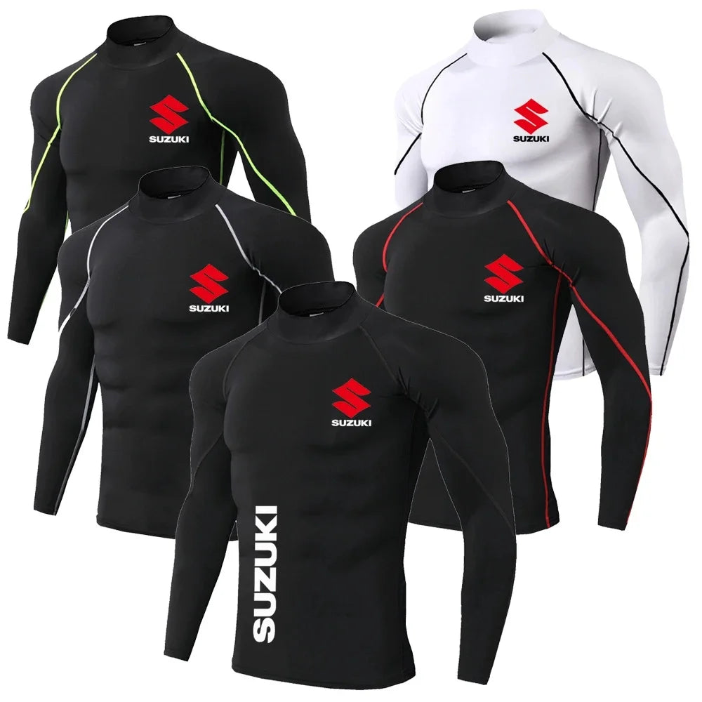 Suzuki men's fast drying breathable sports bike long sleeved tight fitting shirt, gym sweatshirt, outdoor fitness running