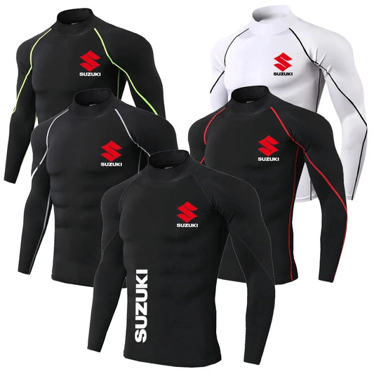 Suzuki men's fast drying breathable sports bike long sleeved tight fitting shirt, gym sweatshirt, outdoor fitness running