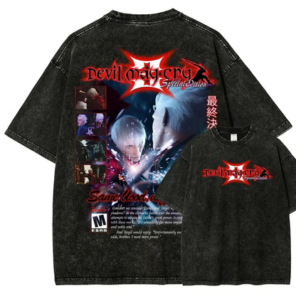 Classic Retro Game Devil May Cry Hot Sale Peripherals Print T-shirt Men Women New Streetwear Style Tee Vintage Washed Cotton Top