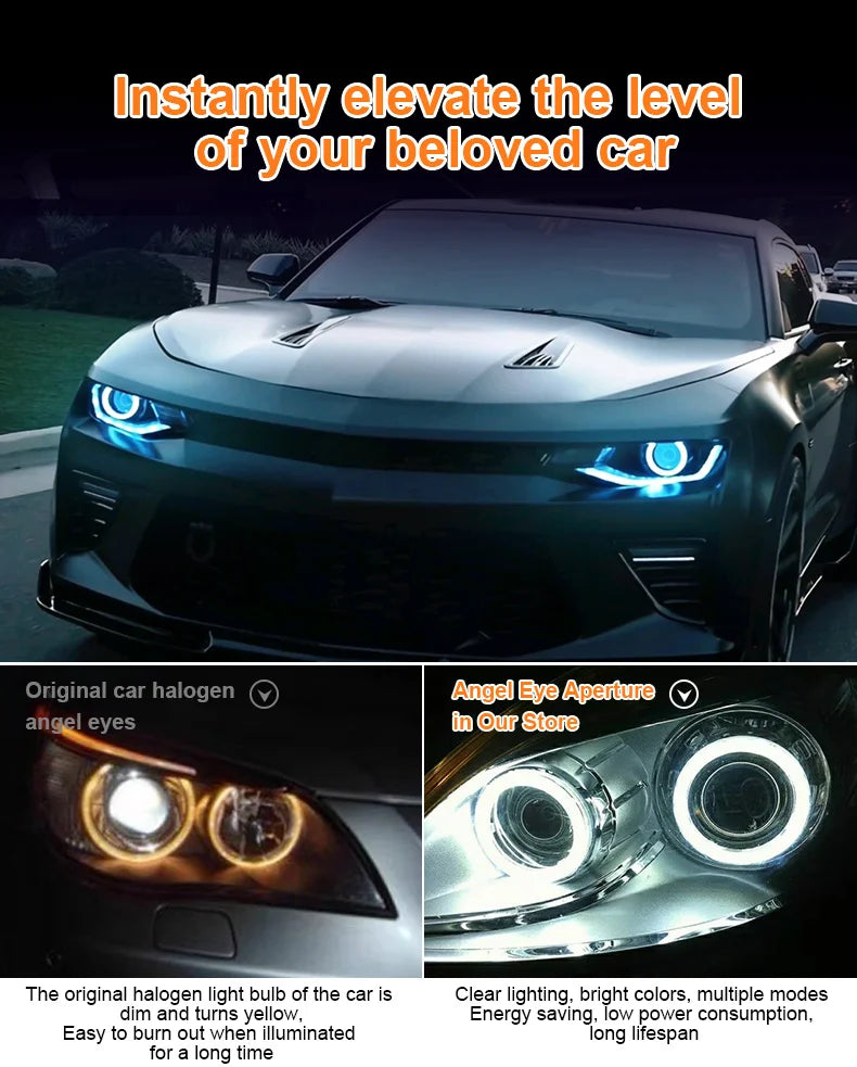 2PCS RGB Cotton LED Angel Eyes Halo Rings 60mm 70mm 80mm LED Headlight Lamps For Car UTV Motorcycle DRL Eyes APP Control 12V 24V