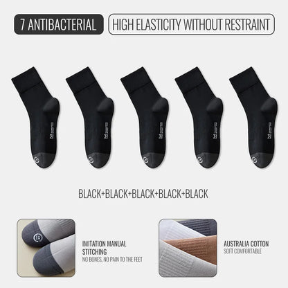 MiiOW Australian Cotton Socks Men Business Dress Black White Long Sock Antibacterial Anti Odor Crew Socks Breathable Sport Sock