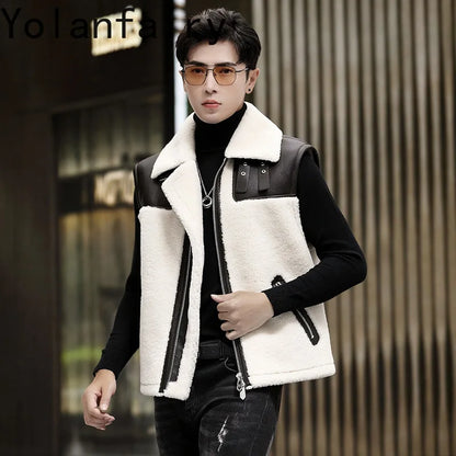 YOLANFAIRY Wool Real Leather Jacket Men Sheepskin Natural Fur Coats Winter Vest Short Thickened Warm Mens Clothes Куртка Мужская