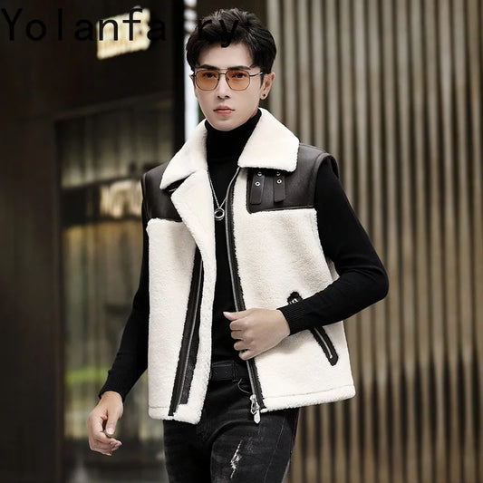 YOLANFAIRY Wool Real Leather Jacket Men Sheepskin Natural Fur Coats Winter Vest Short Thickened Warm Mens Clothes Куртка Мужская