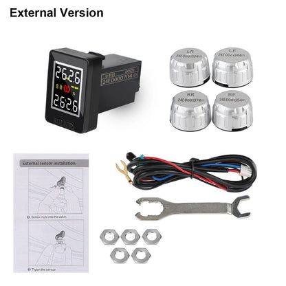 4Pcs External /Internal Sensor Wireless Car TPMS Waterproof Save Fuel for Toyota Tire Pressure Monitor System