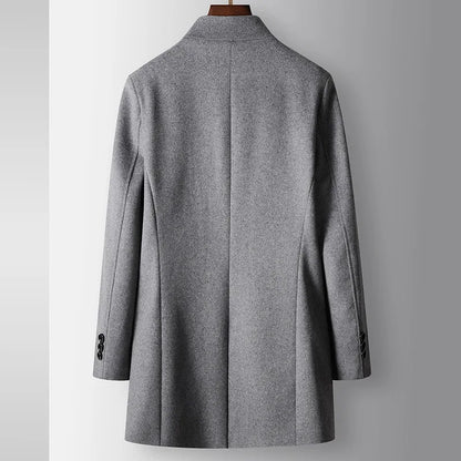 Men Wool Coat Autumn Winter Collar Medium Long Business Trench Coat