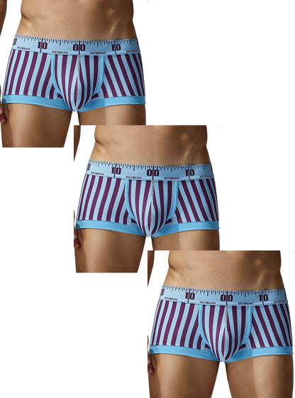 3-Pack SEOBEAN Men's Cotton Boxer Briefs U-Shaped Crotch Youth Vertical Stripes Breathable Comfortable Underwear