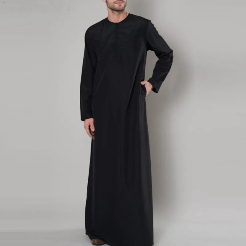 2025 New Muslim Arab Dubai Mens Loose Robe Zipper Shirt Ethnic Clothing