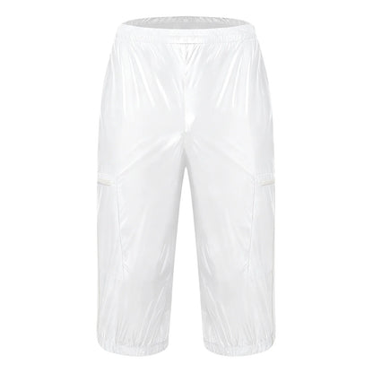 Mens Waterproof Jogging Pants Shiny Y2K Track Baggy Glossy Pants Hip Hop Dance Trousers Quick-dry Swim Shorts Sports Swimsuit